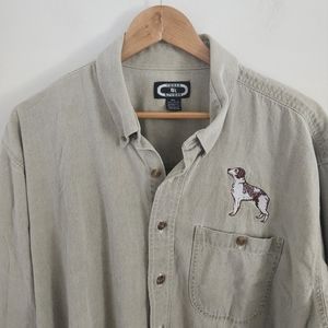 Three Rivers Dog Embroidered Button Down Shirt 100% Cotton Size XL